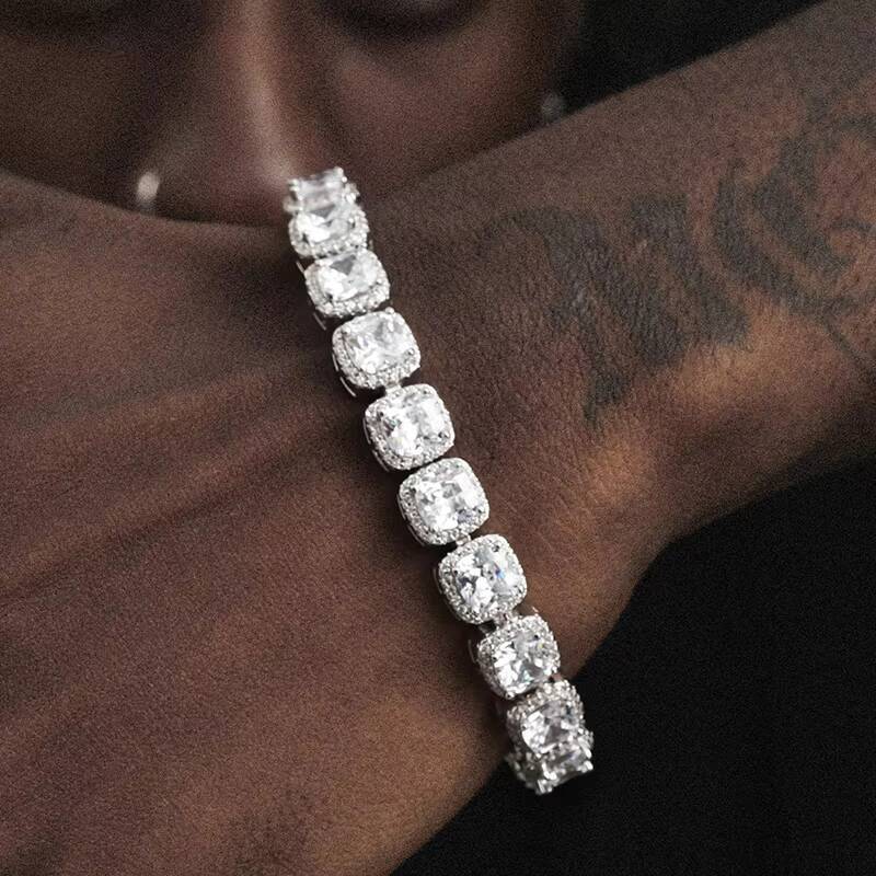 Customized VVS Iced Moissanite Diamond Tennis Bracelet 925 Silver Gold Plated Hip Hop Jewelry Unique Moissanite Bangle Rappers