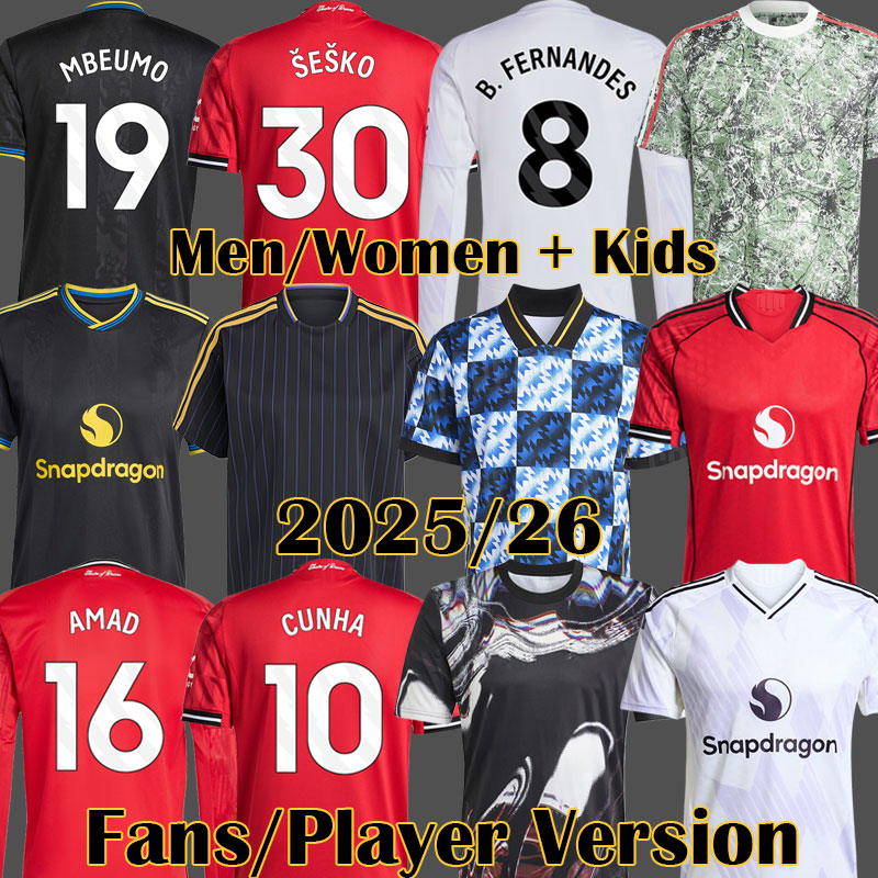 CUNHA 25 26 Pre Match soccer jerseyS Stone Roses Collection SESKO MBEUMO 2025 2026 B. FERNANDES Kids MAN football shirts kit MUTDES Lifestyler set Uniforms 3XL 4XL 889