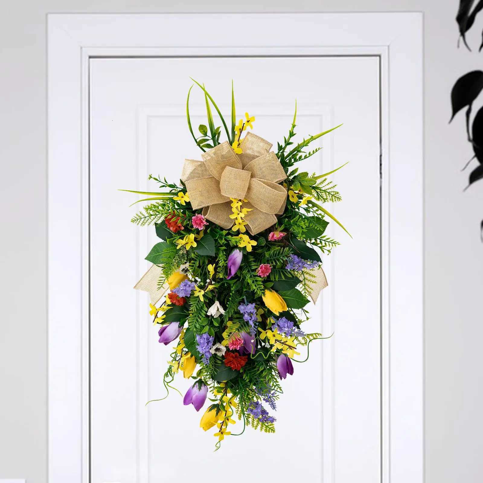 Wedding Tulips Swag Spring Ornament Summer Spring Teardrop Swag Greenery Garland for Hotel Housewarming Home Yard ApartmentM251115