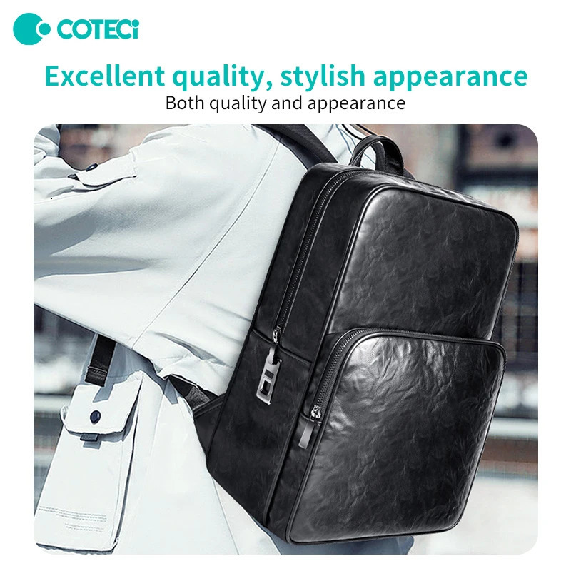 Vegetarian tanned denim series backpack with fingerprint lock mens backpack business computer bag fashionable and casual 250410