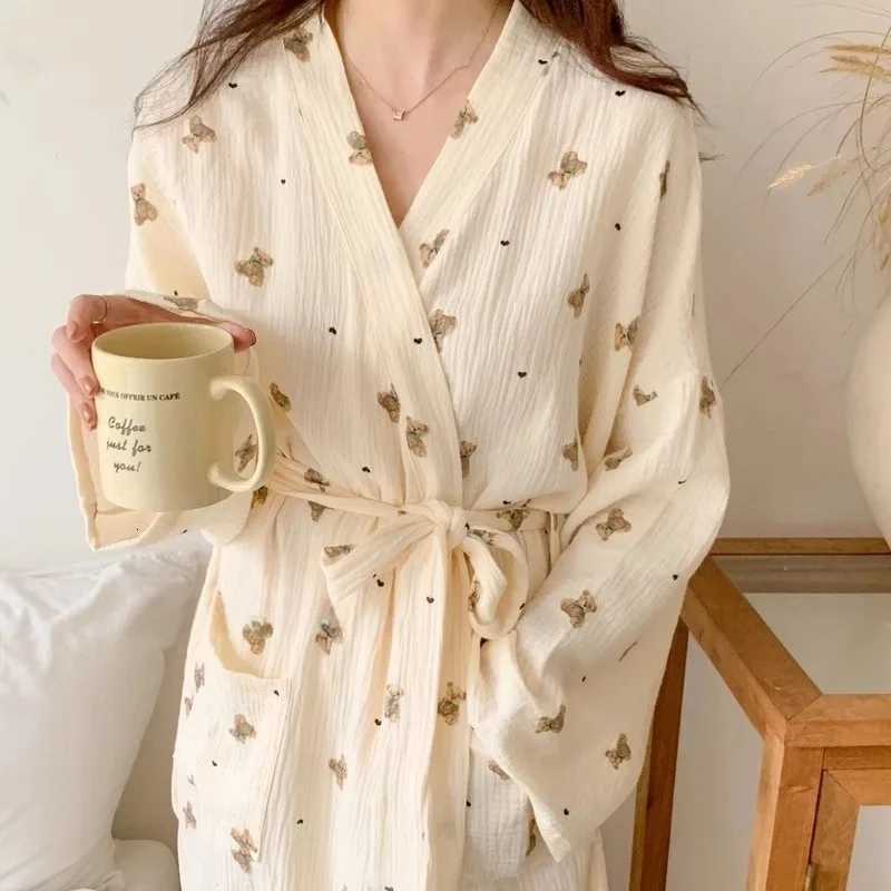 Sleeping Robe Female Spring and Fall New Japanese Ins Style Cute Bathrobe Bear Long-Sleeved Casual Princess Style Home Clothing C251115