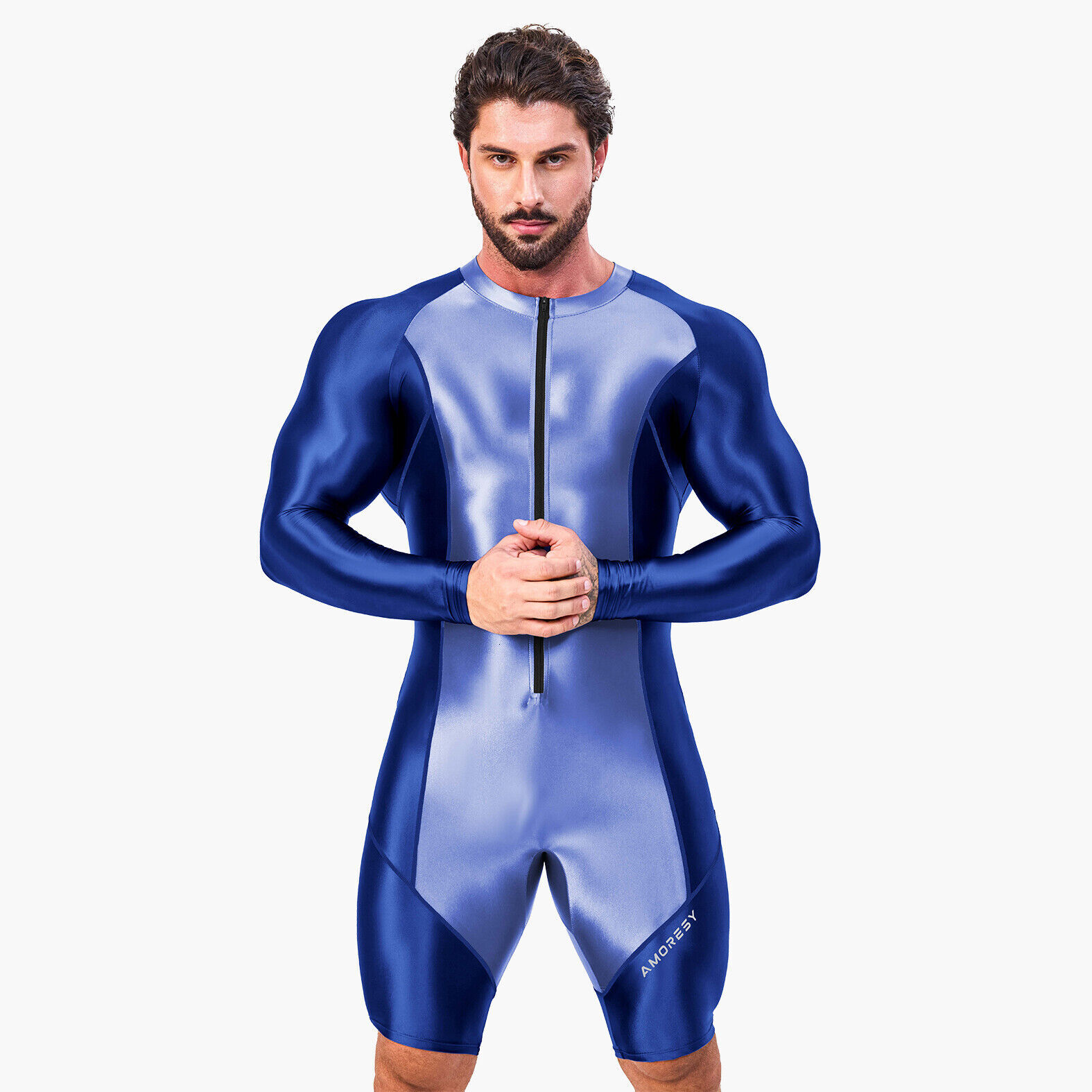Men's Tracksuits AMORESY Jumpsuits Shiny Glossy Bodysuit Tights Overalls Suits