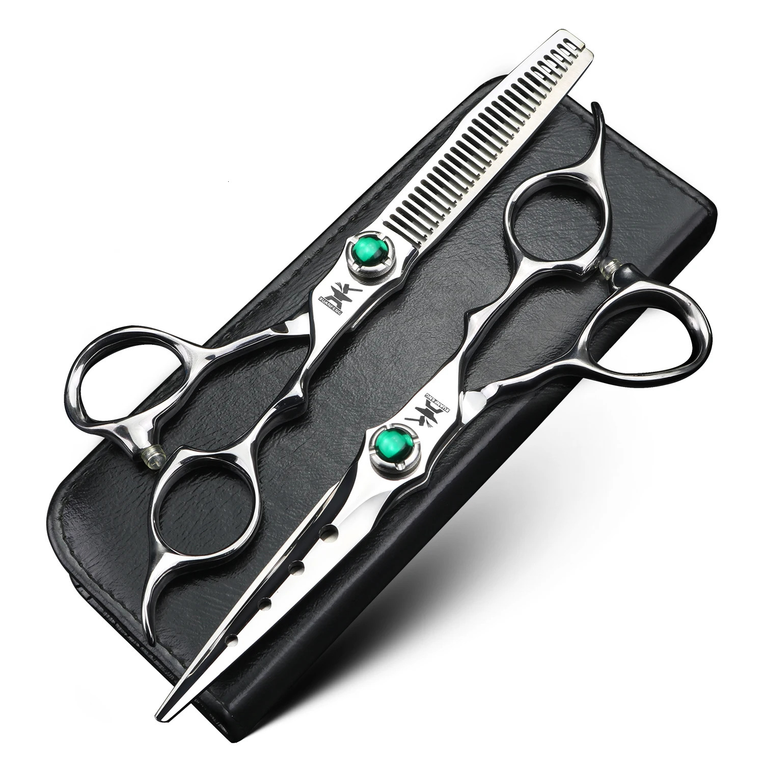 XUANFENG VG10 Steel Emerald Screw Silver Hair Scissors Barber Cutting Scissors and Thinning Scissors 250414