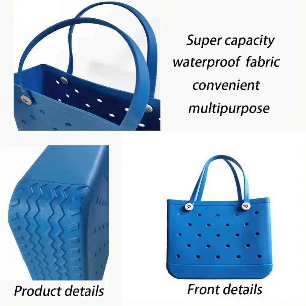 S/M Fashion Beach Bag Large Shopping Bag EVA Rubber Waterproof Storage Basket Travel Handbag Womens Shoulder Solid Color Handbag W250415