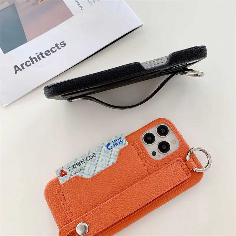 Cute Card Slot Bag Wristband Phone Holder Case For iPhone 14 13 12 11 Pro Max X XR XS Max 7 8 Plus Soft Leather Cover Stand Ring J251202