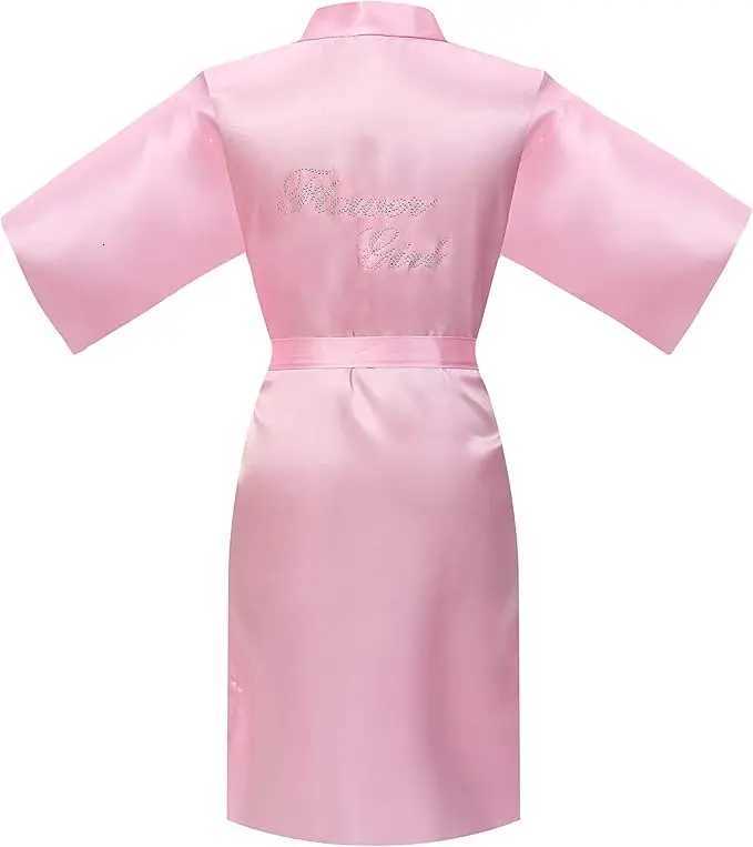 Flower Girl Silky Satin Solid Color Short Kimono Robe for Wedding Birthday Party Spa C251115