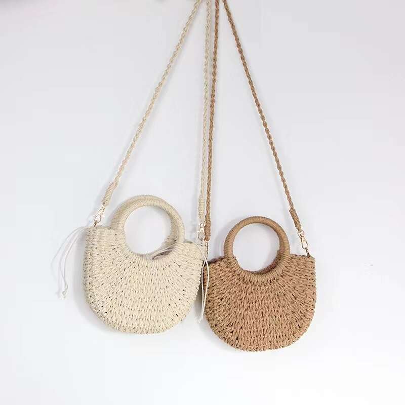 Handmade Beach Bag 2022 New Grass Half Round Small Handheld Crossbody Dual Purpose Versatile Photo Beach Fashionable Woven Bag Kq2
