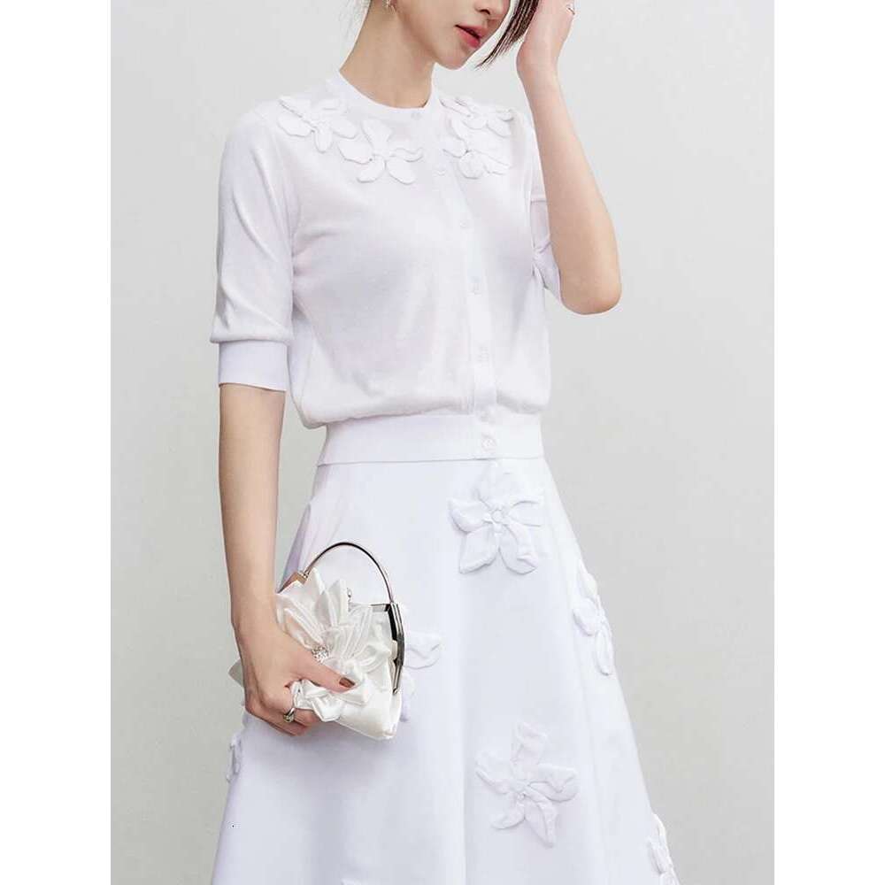 TWOTWINSTYLE Solid Spliced Appliques Slimming For Women O Neck Half Sleeve Patchwork Button Minimalist Sweater Female