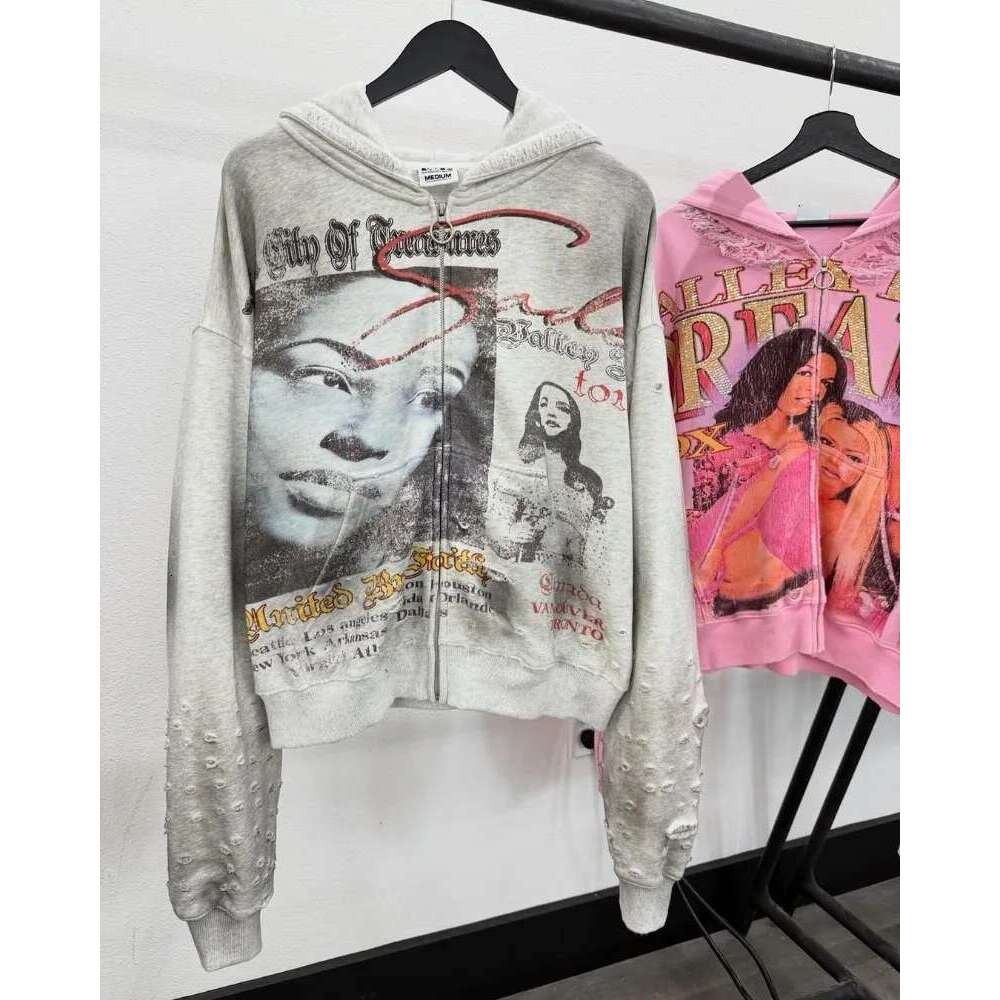 2025 Y2k American Haruku Retro Cartoon Printed Sweatshirt Men Casual Loose Hip Hop Oversized Zipper Hoodie Women