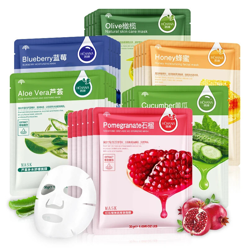10pcs Natural Plant Facial Mask Oil Control Aging Fruit Aloe Korean Sheet Face Mask Beauty Skin Care Prodcuts 250414