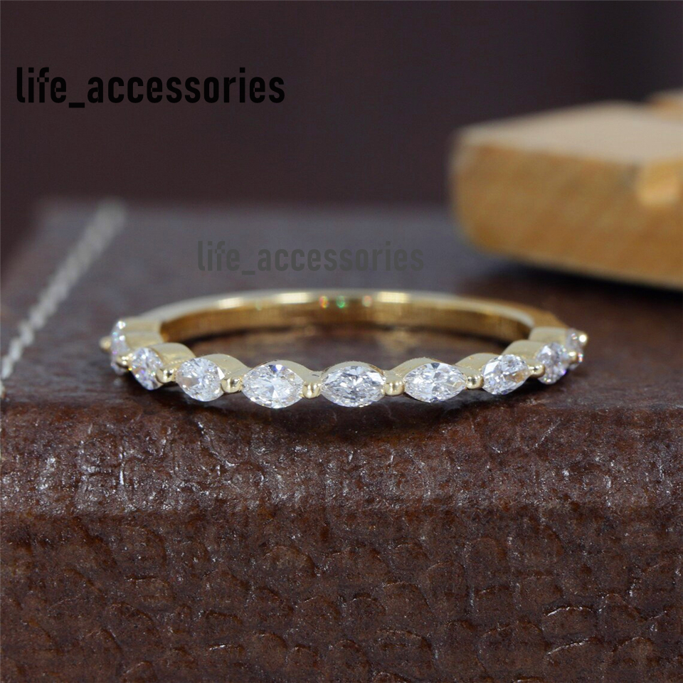 Jewelry 3.5*2.0mm Marquise Lab Diamond Ring 18K Real Gold Eternity Band Ring CVD HPHT Lab Diamond Stackable Dainty Wedding Women Gold Ring