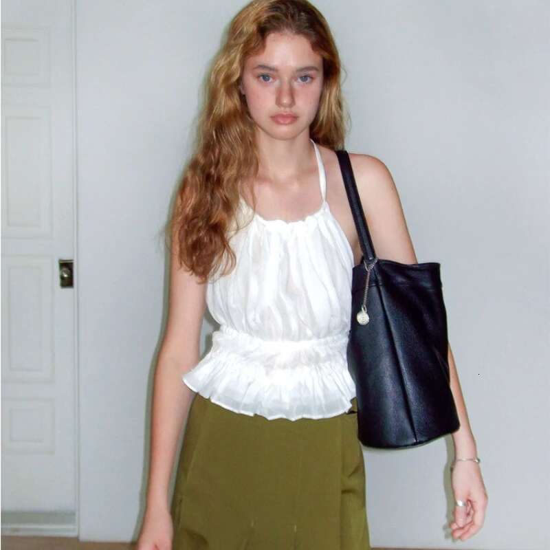 Korean Famous Brands Tobo Women High Quality Black Soft Cow Leather Bucket New Minimalist Casual Large Capacity Tote Bag