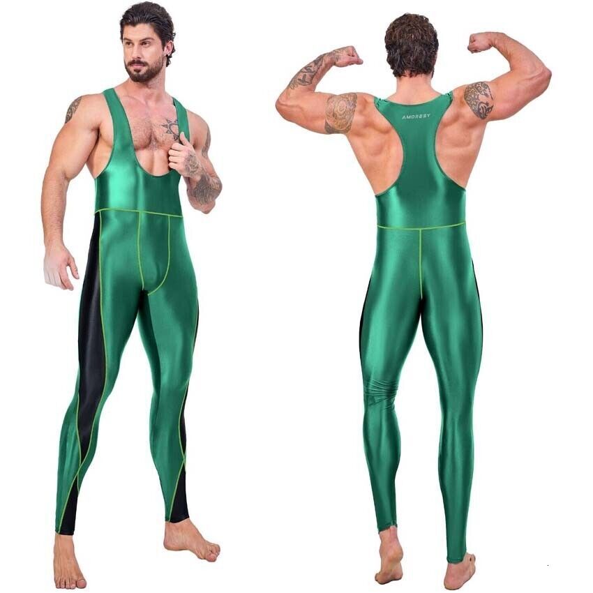Men's Tracksuits AMORESY Jumpsuits Shiny Cycg Sports Tights Overalls Suits