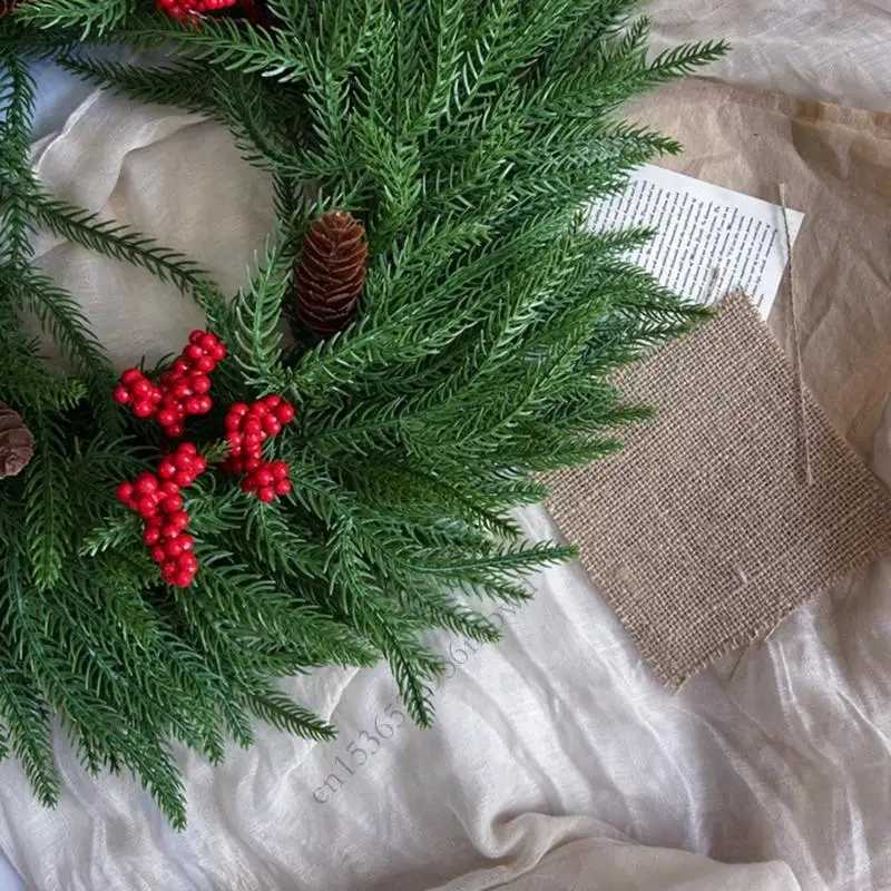 K43D Portable Christmas Pine Cone Red Berries Garlands Door Hanging Plastic Holiday DecorsM251115