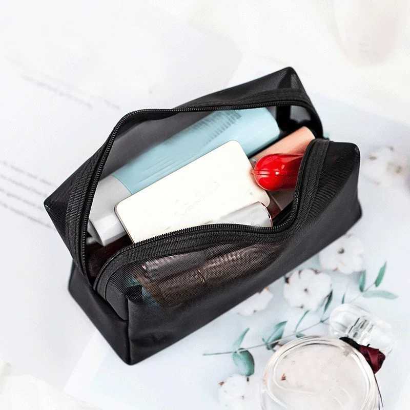 Black mesh makeup bag womens transparent makeup bag small portable storage bag travel toilet towel organizer bagXJ250415