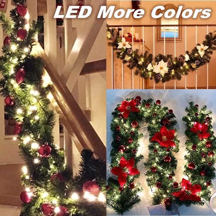 27M 5 Colors Christmas Decorations Garland Decoration Rattan Lights Wreath Decorated Mantel Fireplace Stairs Wall Door DecorM251115