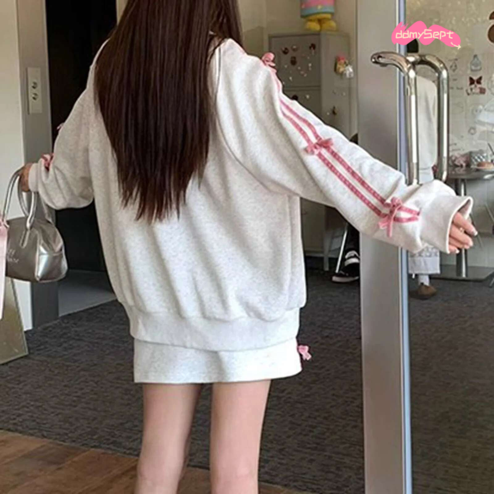 Casual Set Women Bowknot Sweatshirt Jacket + Half-Body Korean Kpop Y2k Bow Embroidered Zip Up Hoodies And Mini Skirt Sets ddmySept