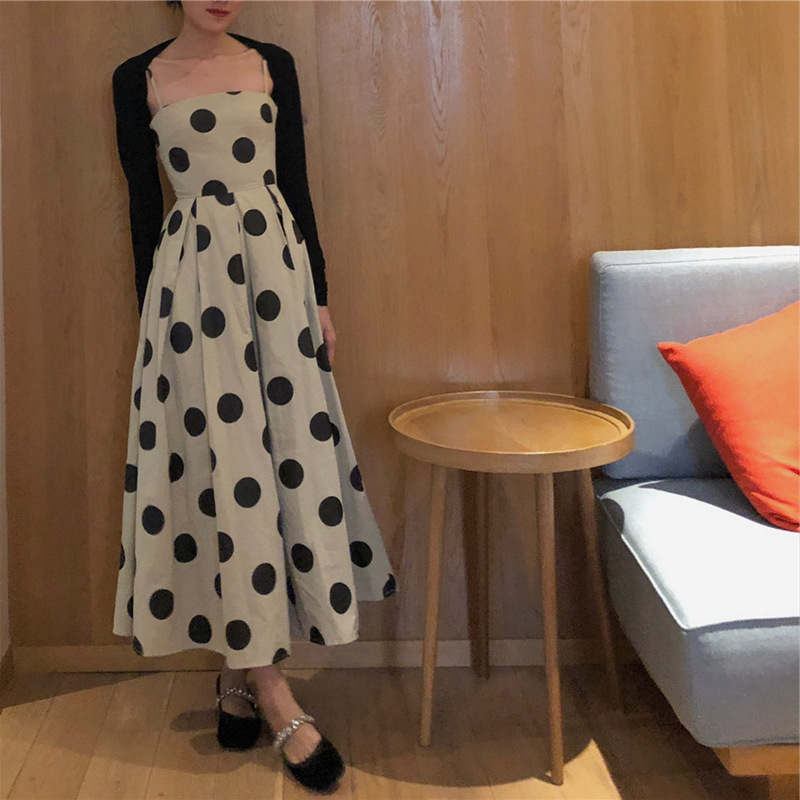 B111 Retro long skirt knee-length puffy dress very fairy holiday suspender dress female summer