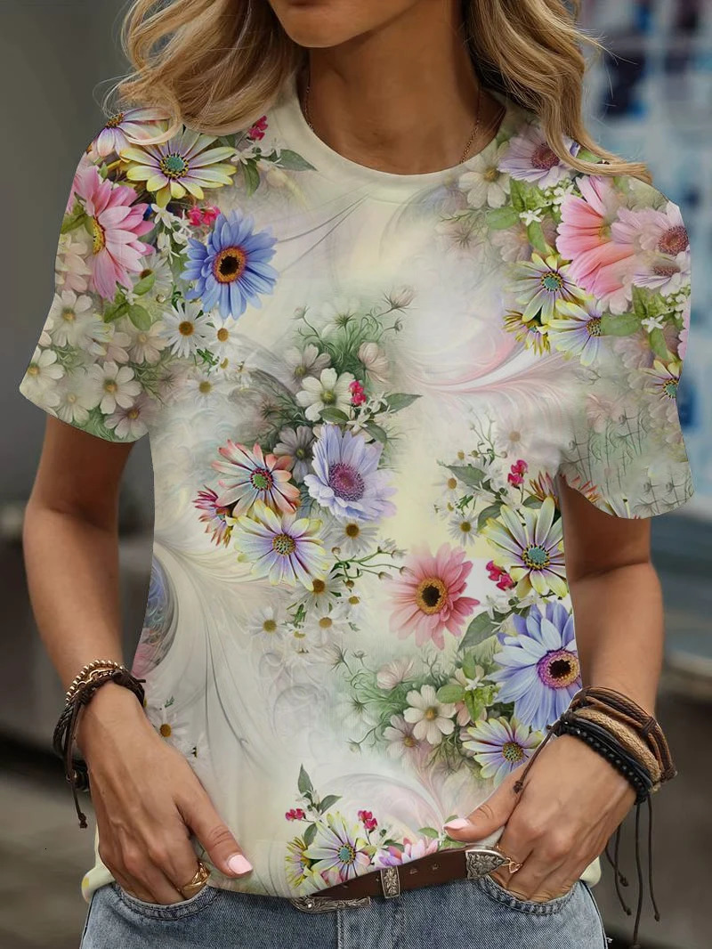 Christmas Camisetas Ropa De Mujer Ofertas 3D Printed Tshirt Flower Cartoon 2025 Summer Womens Clothing 250407