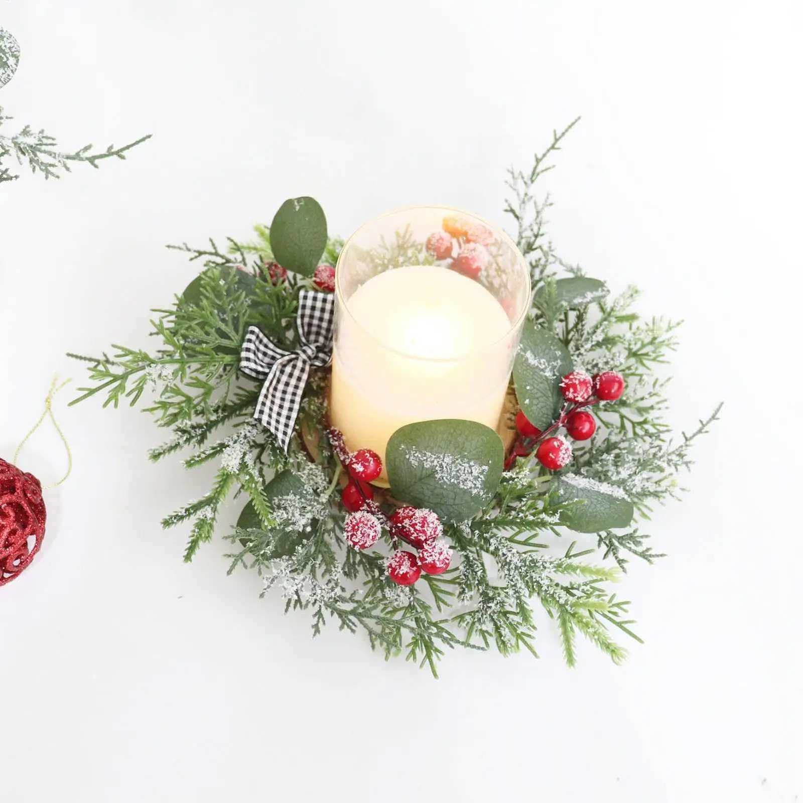 Candle Wreath Christmas Decor Table Centerpieces Table Wreath Rings Kitchen Centerpieces for Kitchen Dining Desktop FireplaceM251115