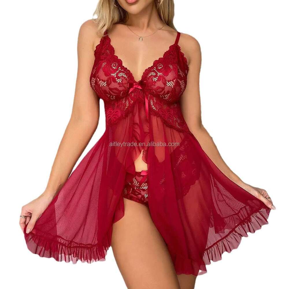 Valentine's Day Transparent Plus Size Fishnet Gerie Red Sy Lace Pamas Sexy Underwear For Ladies Bridal Christmas Dress