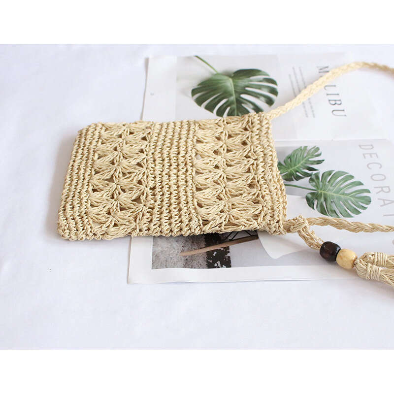 Handmade Beach Bag Straw New Single Shoulder Crossbody Women's Hand Woven Beach Bag, Hollowed Out Tassel Artistic Leisure Versatile Small Bag Kq2