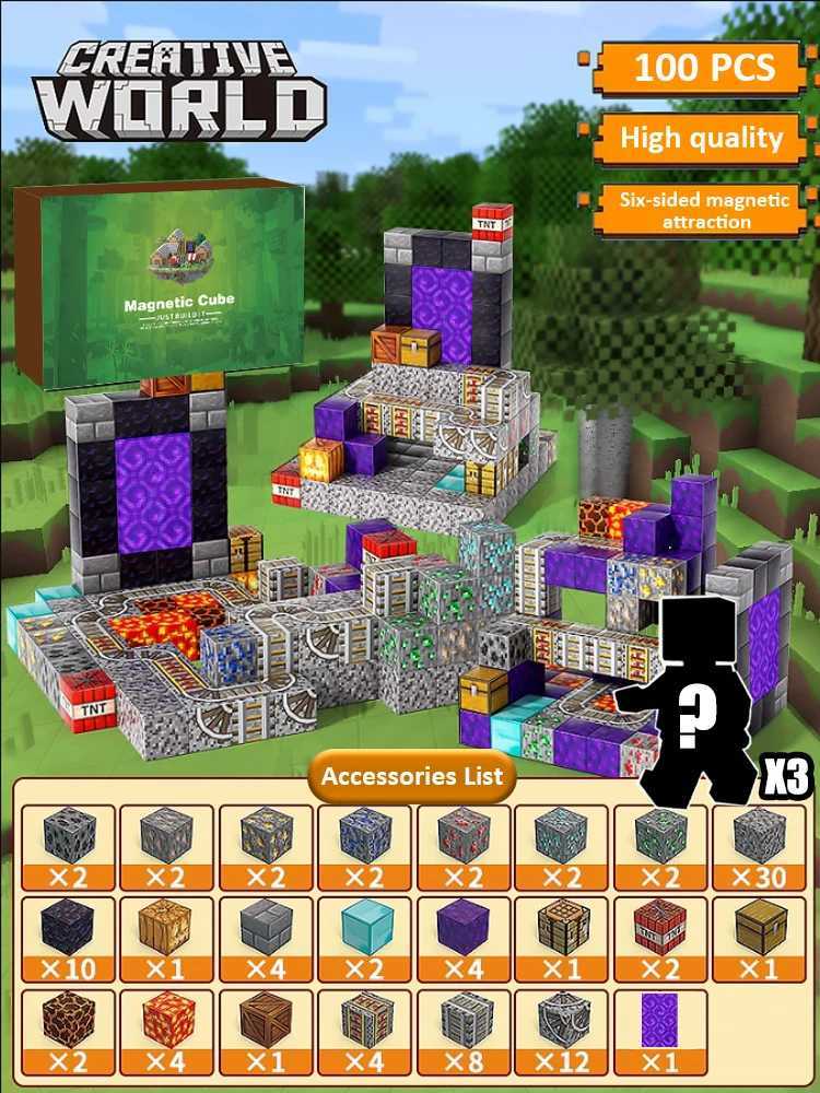 Magnetic Building Blocks Magnetic Cubes Mining World Set Toys STEM Sensors Montessori Stacked Cubes Building Set Birthday Gift W250415