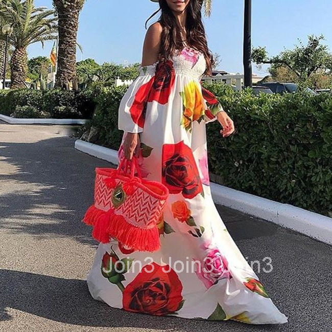 2025 New Sexy Strapless Printed Long Skirt Womens Dress