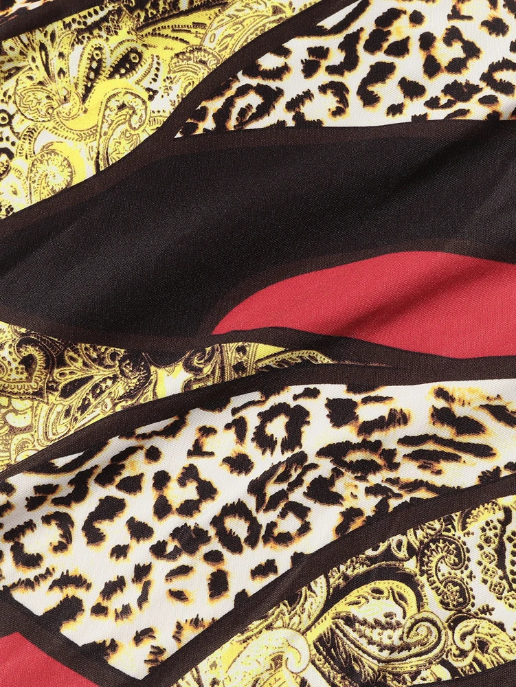 Ladies elegant commuting red chain printed tight corset short sleeved dress Midi suitable for all seasons and summer wear 250407