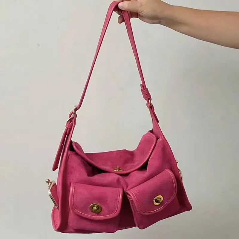 Suede Shoder Bag Creative Double Pocket Underarm Bag Vintage Wens Bag Large Capacity Cmuter Bag Adjustable Handbags H251115