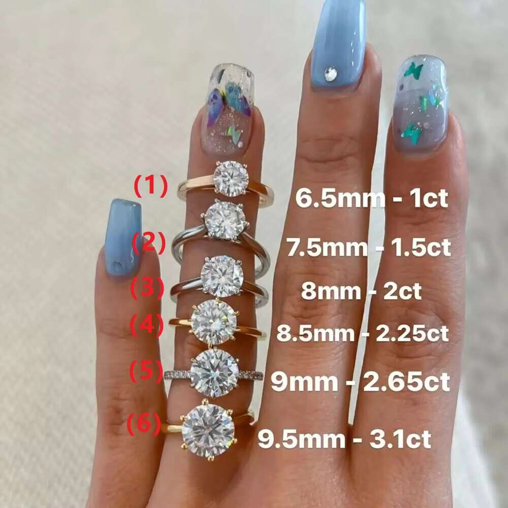 High Quality Moissanite VVS Diamond Wedding Ring Solitaire Gold 9K 10K 14K 18K 2CT DEF Color Stable Hot Sale Fancy Pattern