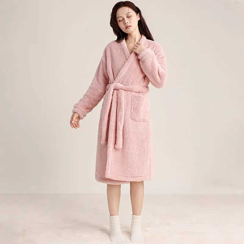 Winter Warm Sleepwear Thicken Flannel Women Pajama Coral Fleece Loose Bathrobe Female Casual Home Wear Clothes Shower Robe C251115