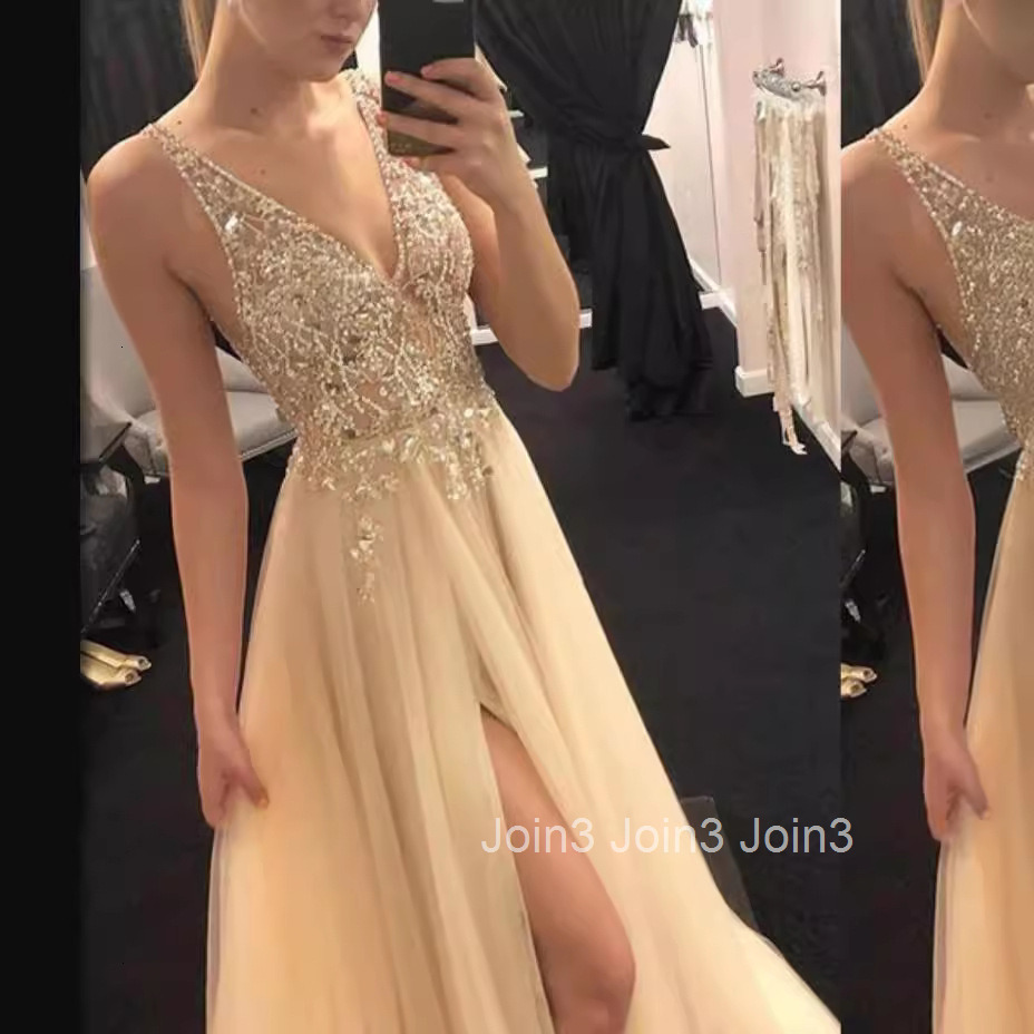 Shiny Evening Dress 2025 Summer Gold V-neck Splicing Dress Party Evening Dress