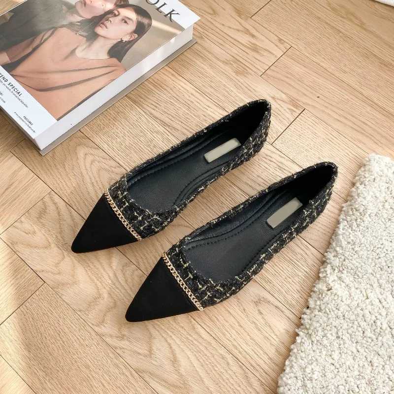 Designer Spring and Autumn New Pointed Toe Single Shoes Shallow Mouth Slip-on Flats Metal Decoration Low-heeled Wens Shoes Y251115