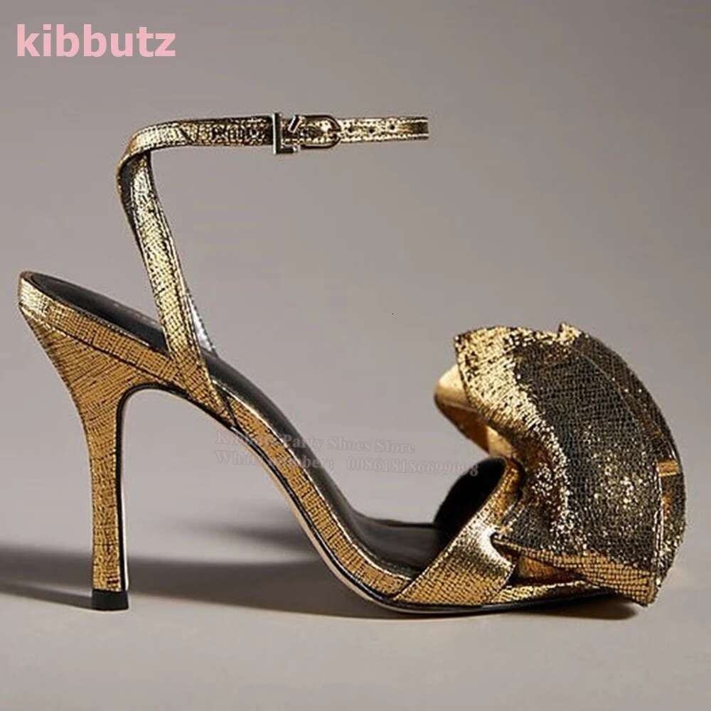 Metal wers Sandals Round Toe Thin Heels Ankle Strap Solid Color Leather Fashion Elegant Sexy Party Concise Shoes New