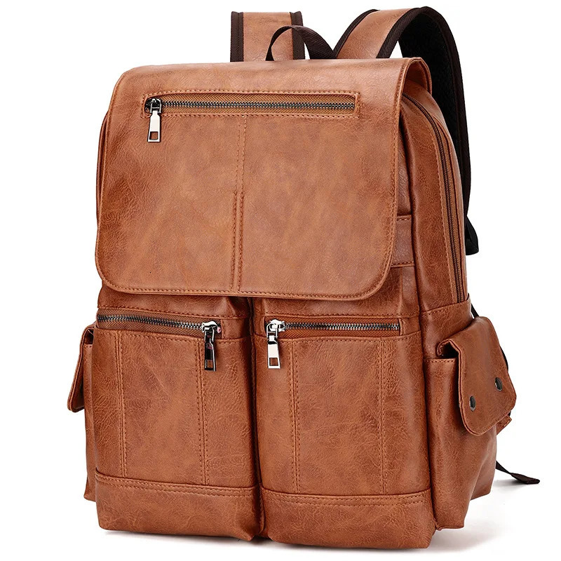 Fashion mens backpack leather school backpack student waterproof travel bag casual leather backpack men 250410