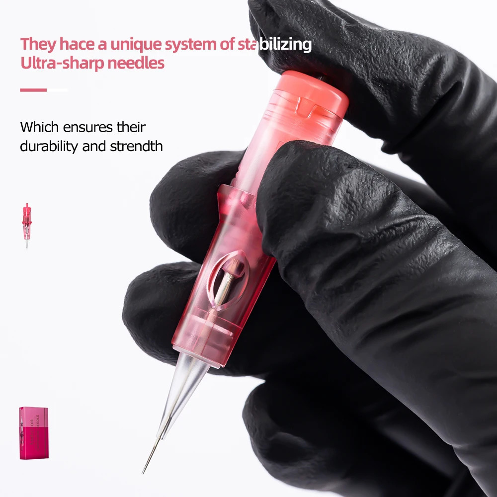 AMBITION Pink Tattoo Cartridge Needles 0.2mm 0.25mm 0.m 0.35mm Round Liner Mix Needle 1rl 3rl 5rl Wireless Tattoo Machine 250409