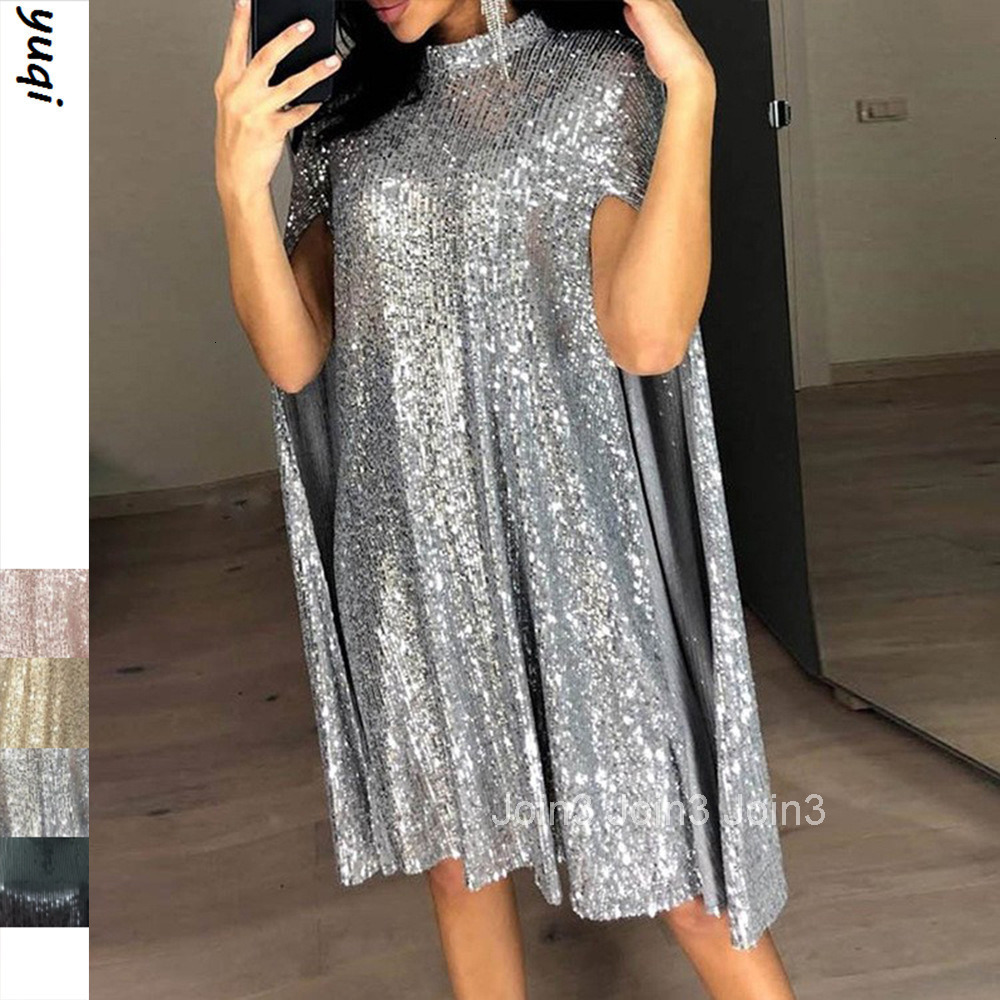 New Spring 2025 Small Stand Up Collar Sequined Dress for Loose Womens Clothing