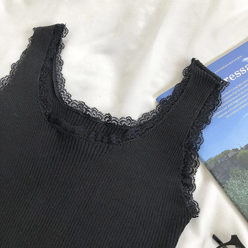 Heliar Tank Tops Plain Lace Crop Vest Womens Basic Solid Sexy Top Square Neck 2024 Summer 250414Z