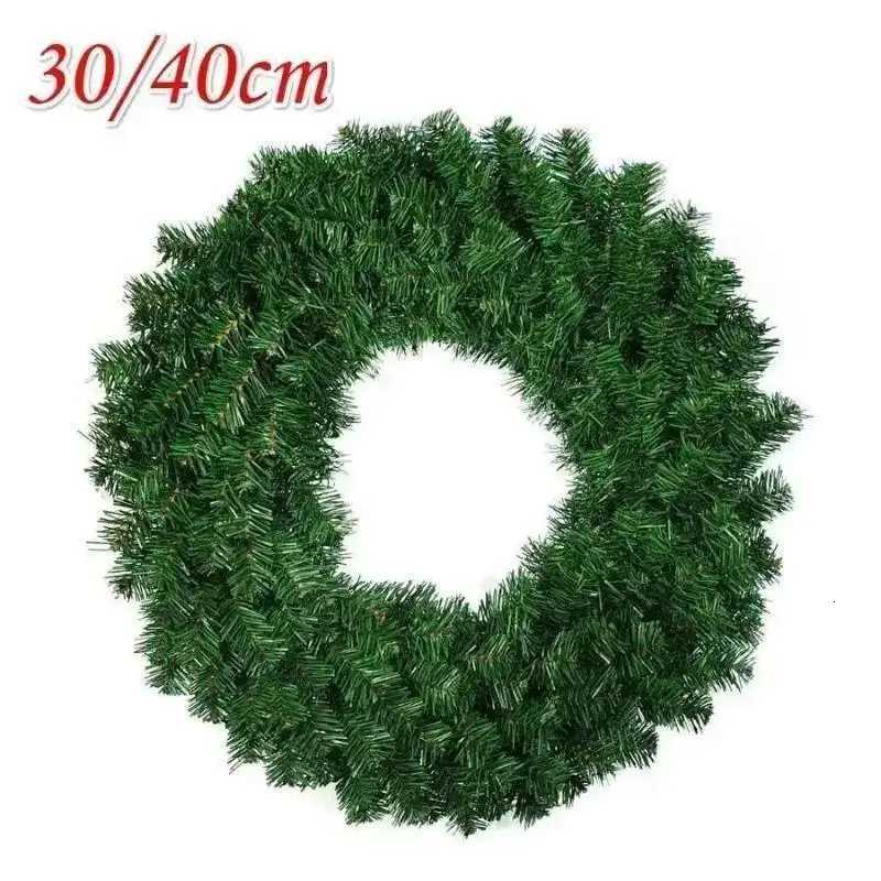 1Pcs 30/40cm New Green Christmas Decoration Wreath Encrypted PVC Ordinary Leaf Simulation Wreath Door Hanging Christmas WreathM251115