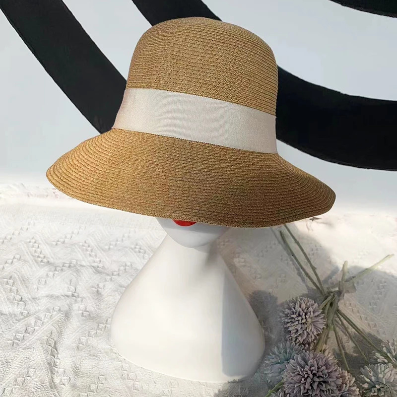 2025 Spring Summer Elegant Bow Sun Hats for Women Foldable Trave Straw Hat Panama Wide Brim Curlable Edge Anti Uv Beach Lady Cap 250407