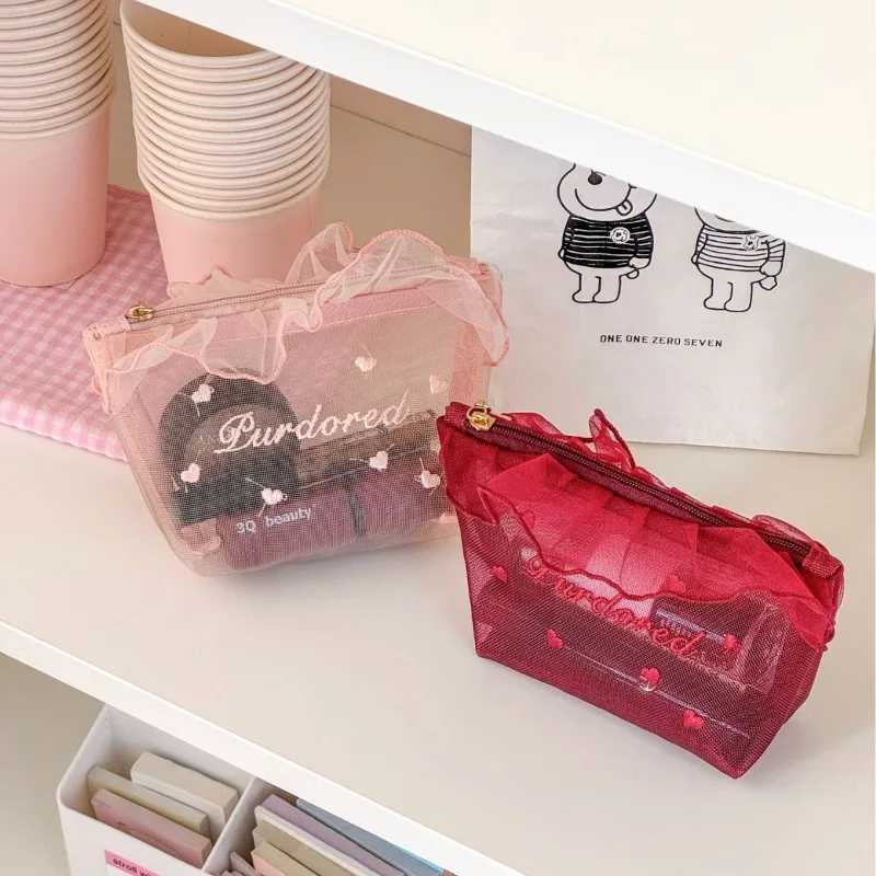 1 piece of Fi American Pink Red Coin Makeup Bag with Ruffle Heart Shaped Student Female Lipstick Makeup Box Large Capacity Makeup BagXJ250415