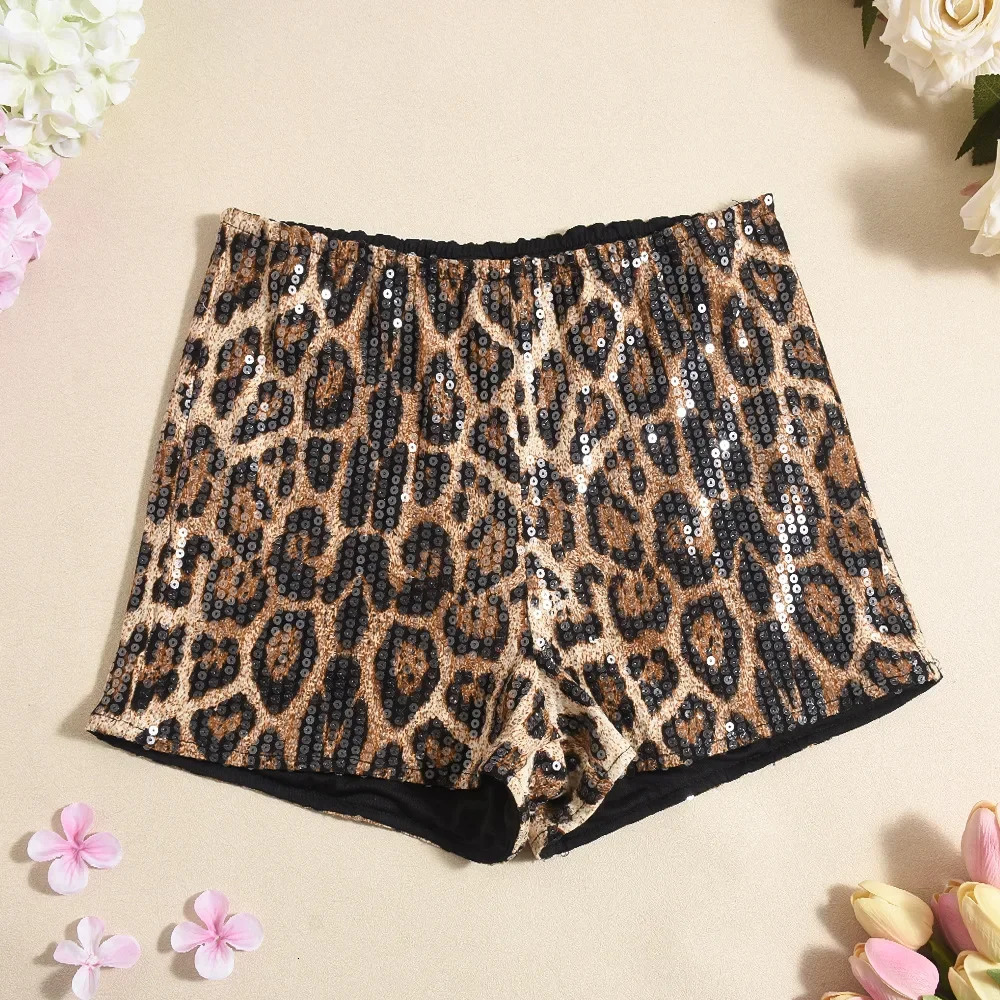 Sexy Sequined Beaded Shorts Womens Leopard Print Elastic Pants Booty Shorts 250415