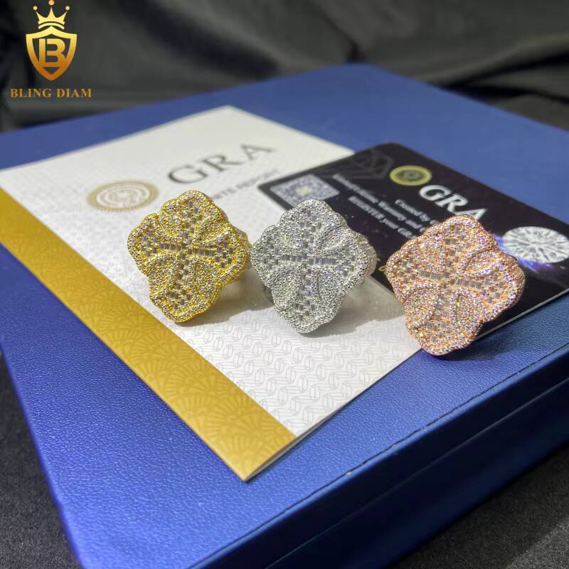 New Design Cross Rings 925 Silver Ring Men HipHop Baguette Cut Moissanite Rings Iced Out Moissanite Ring GRA Pass Diamond Test