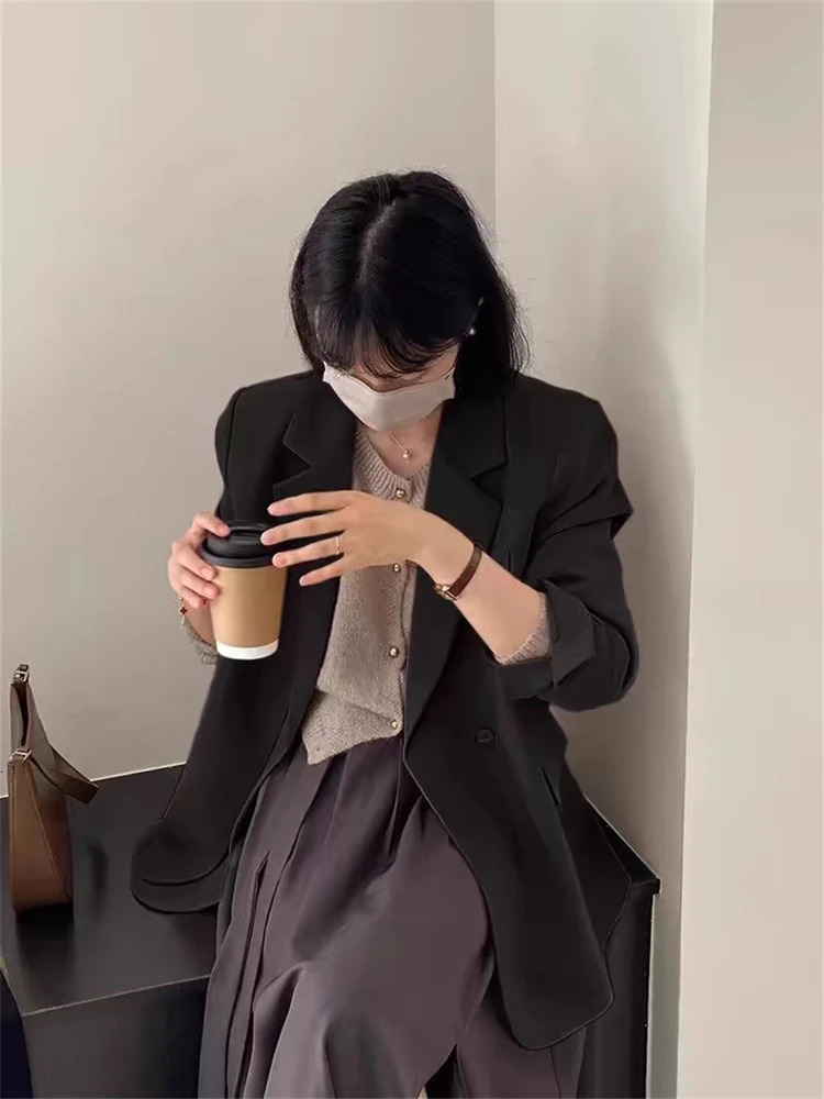 Womens Retro Autumn Open Collar Round Neck Flat Neck Womens Jacket Casual Pocket Womens Coat 250415