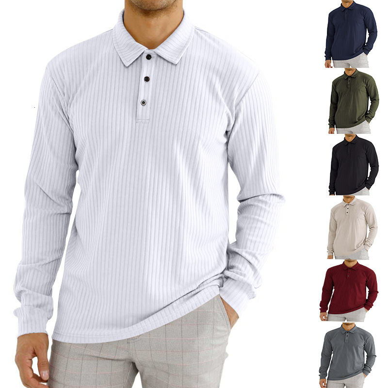 2025 autumn T-shirt with anti stripe, loose collar, long sleeved polo shirt, men's style