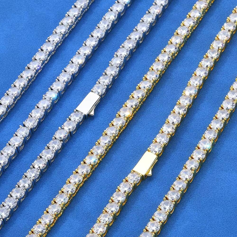 Hip Hop S925 Silver Moissanite Necklace with Spring Clasp Wholesale Tennis Chain for Spring