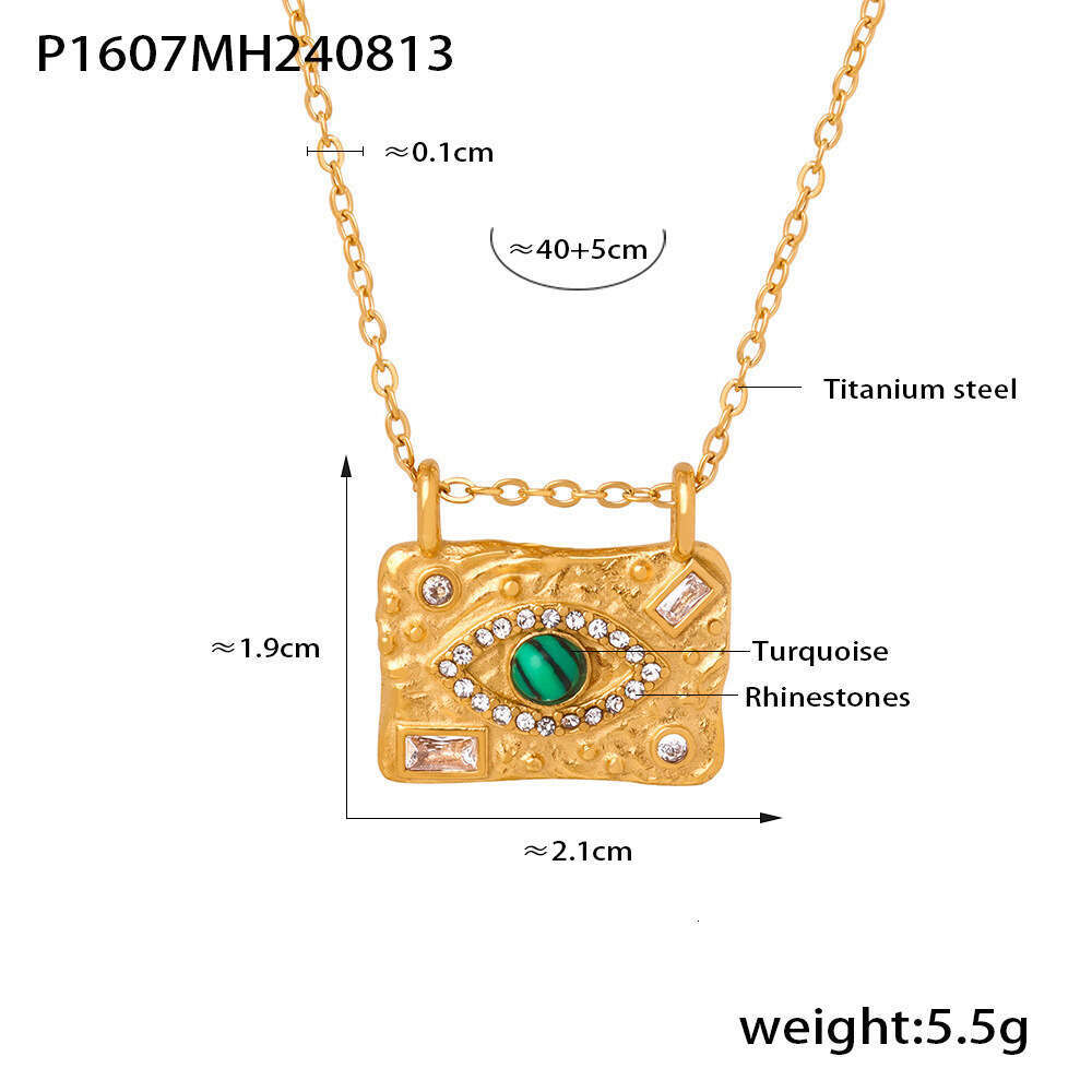 Texture Devil's Eye Square Pendant Necklace Ring Earrings Open Bracelet Titanium Jewelry Set