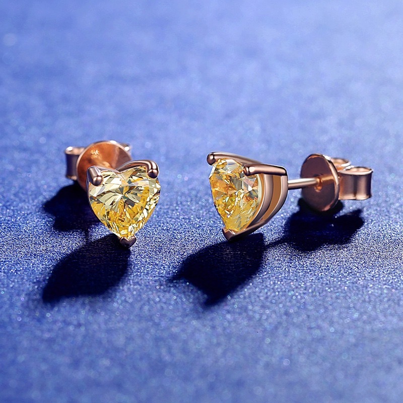 Yellow gold moissanite heart cut solitaire 14k 18k stud diamond earrings screw back bridal earrings jewelry women