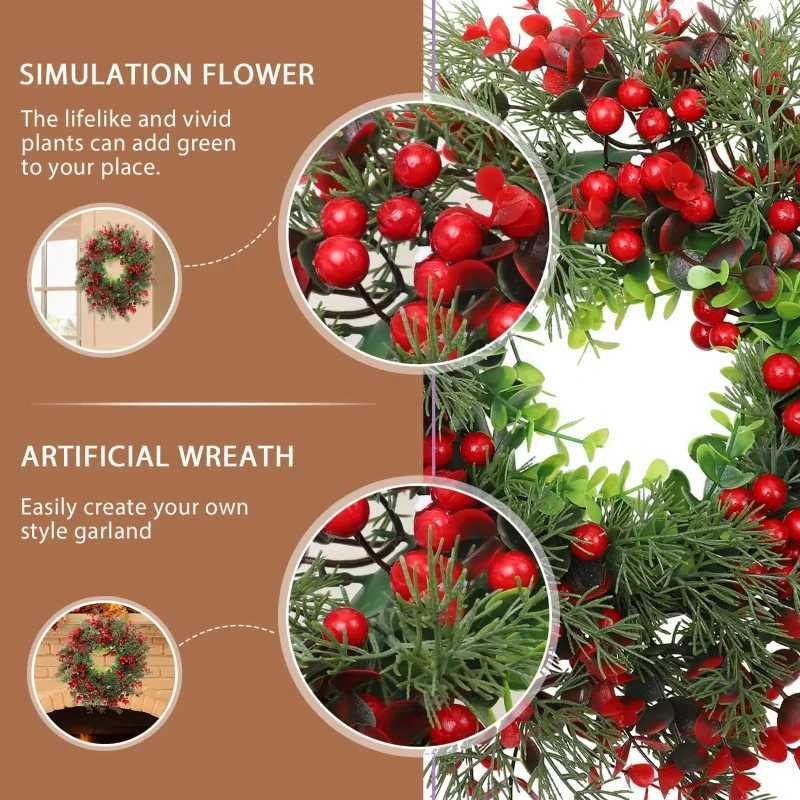 Artificial Red Berry Wreath 35cm Christmas Decor Hanging Garland for Winter Festival Xmas Outdoor Wall Decoration Fake WreathM251115